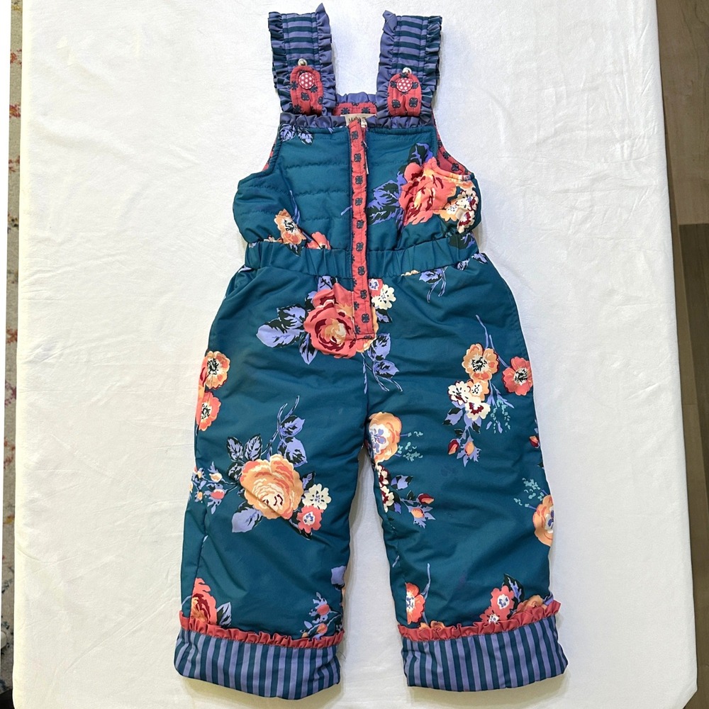 Matilda Jane Floral Snow Bibs Size 2 Quilted Overalls Cottagecore Whimsy Winter